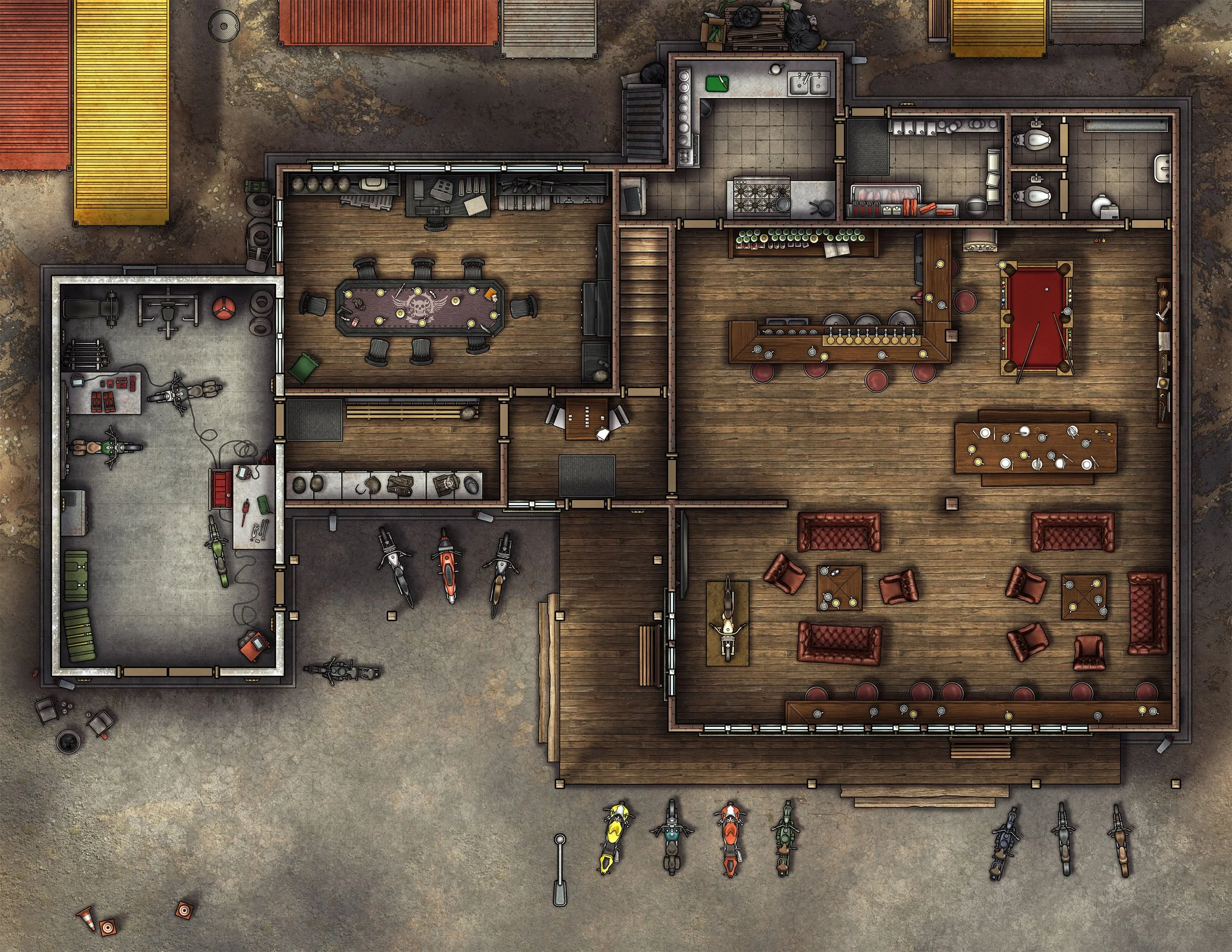 Free Modern Bikers Clubhouse TTRPG Battlemaps — Tom Cartos